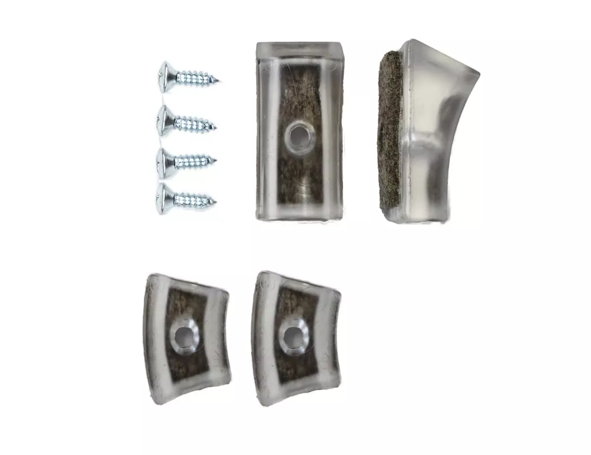 Thonet Freischwinger Kunststoffgleiter Filz transparent mit Schrauben auf weißem Hintergrund