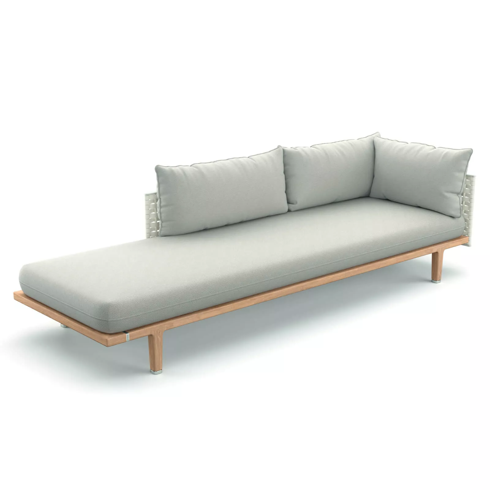 Dedon Sealine verlängertes Daybed rechts in hellgrau mit Holzrahmen und Polsterung ohne Hintergrund