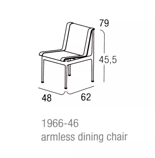 Knoll Studio 1966-46 armless dining chair mit den Maßen 79x45.5x62x48 cm technische Zeichnung.