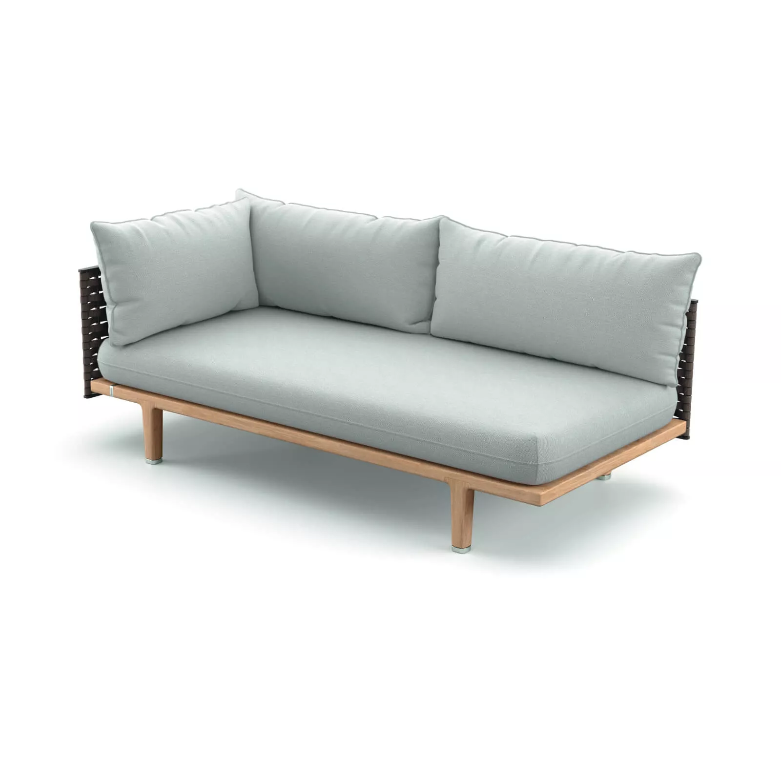 Dedon Sealine Modul Rechts in hellem Grau auf einem Holzrahmen ohne Hintergrund