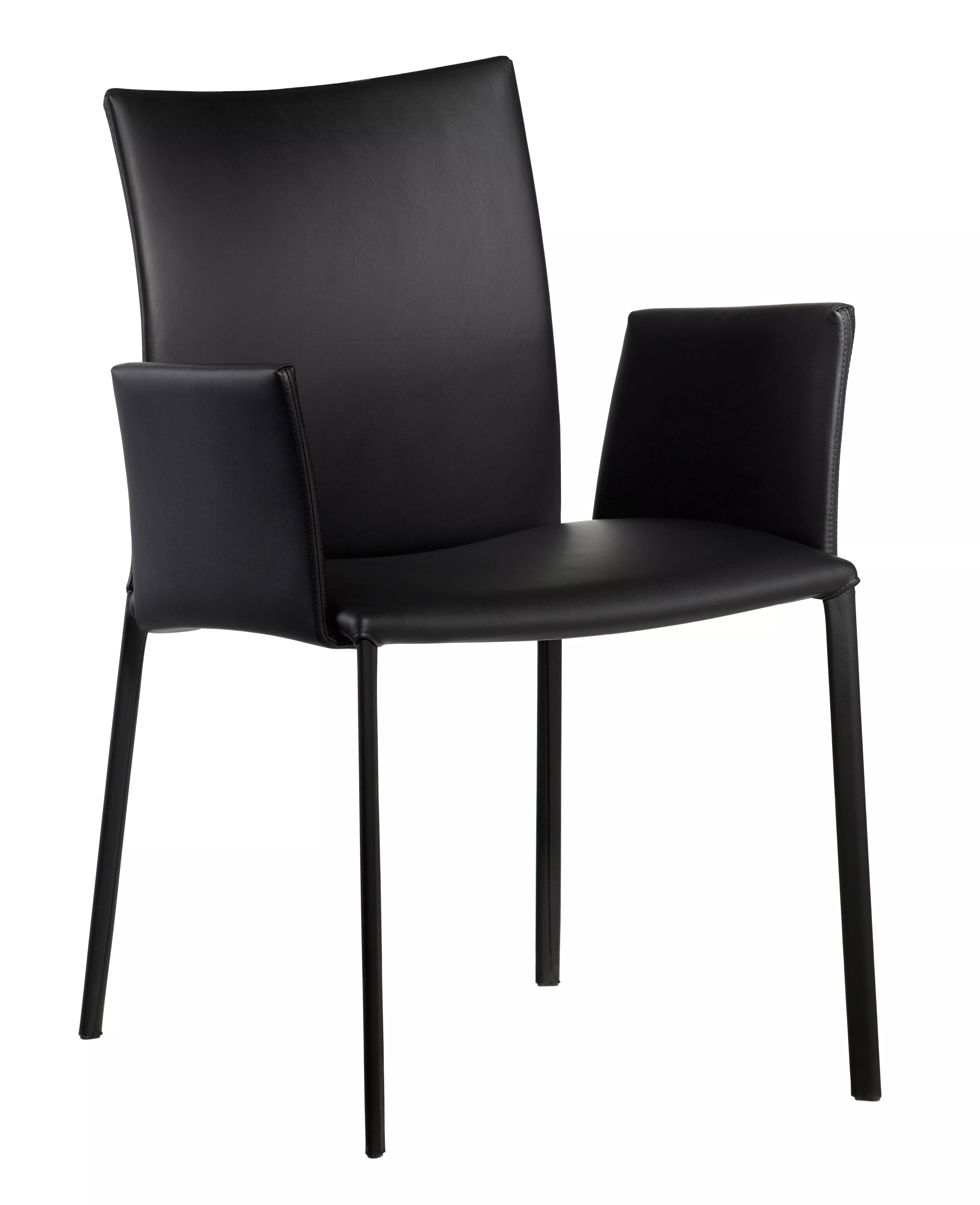 DRAENERT Nobile Soft X Stuhl mit Armlehne in schwarzem Leder auf weißem Hintergrund