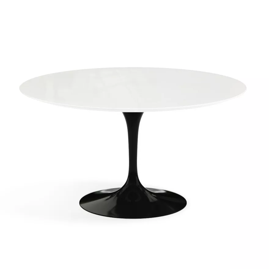 Knoll Saarinen runder Esstisch 107cm mit weißer Tischplatte und schwarzem Fuß ohne Hintergrund