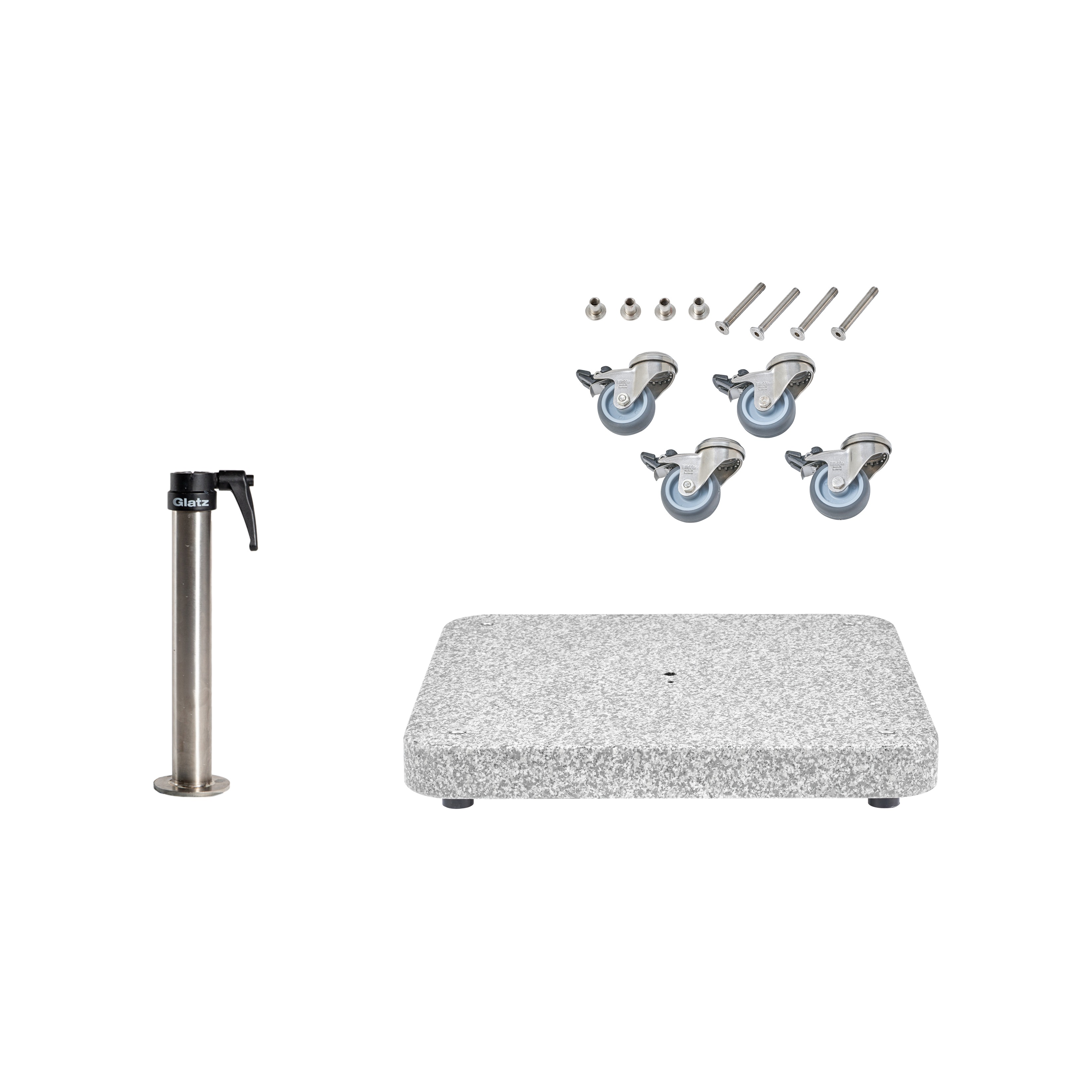 Granitsockel Z, 55kg matt, 59x59cm inkl. Standrohr Z 35/38-39mm Edelst., Rollen-Set Edelst.