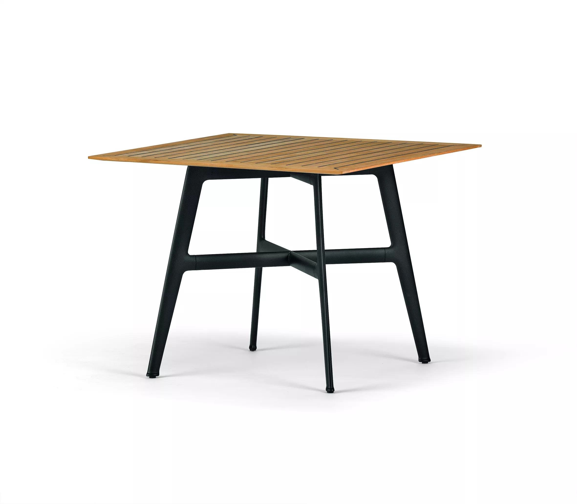 Dedon Seax Esstisch quadratisch 100x100 cm mit schwarzem Gestell und Holzplatte ohne Hintergrund