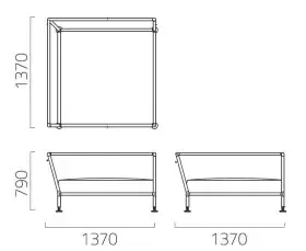 Technische Zeichnung des Coro Nest Sofa 120 cm Eckmodul von Coro Italia mit Maßen 1370x1370x790 mm